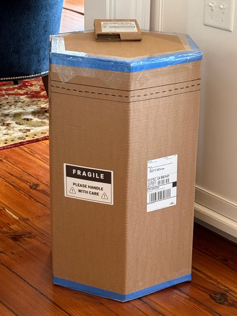 custom hexagonal box ready to go out.