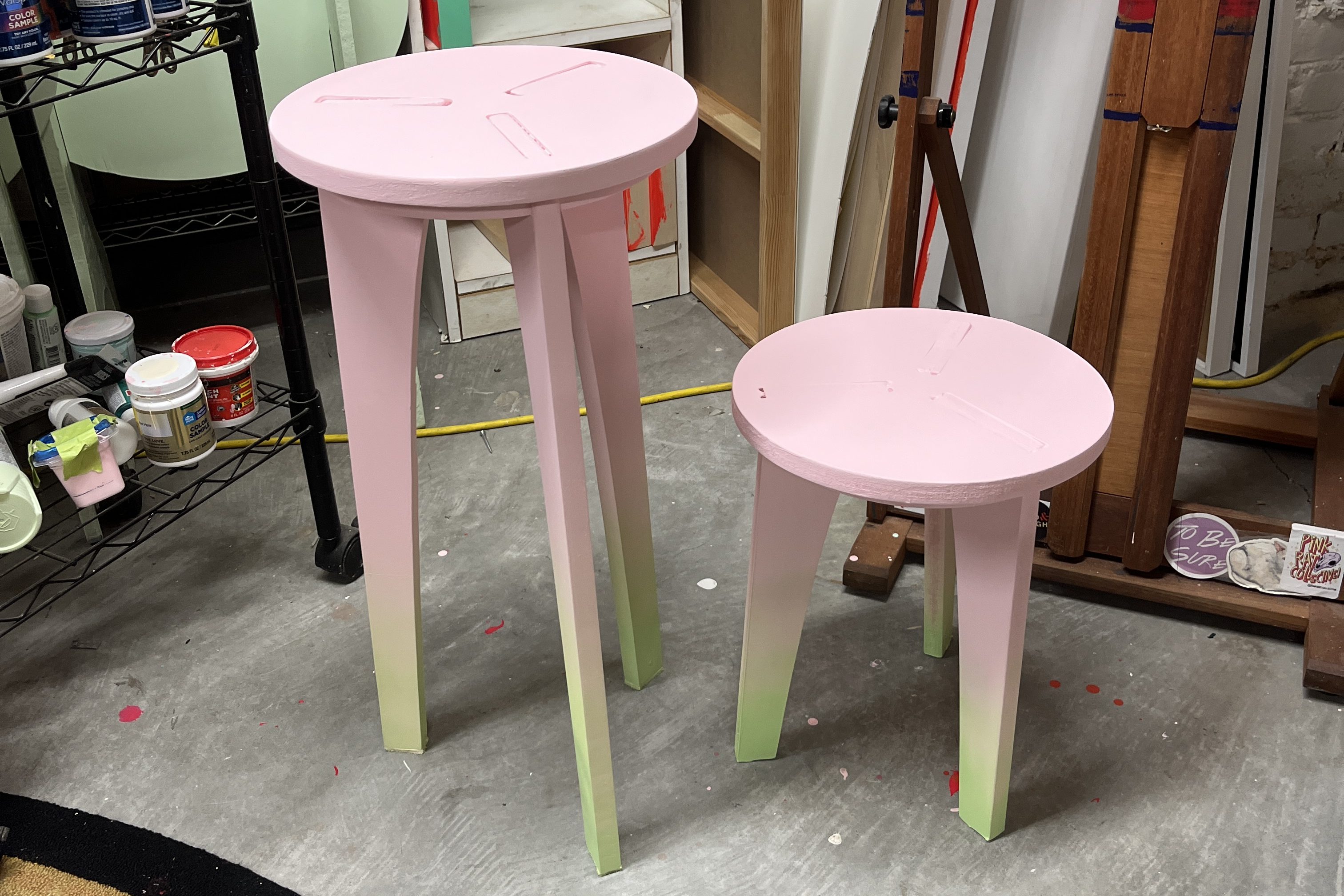 CNC-cut stools used in some of my sister's pieces.
